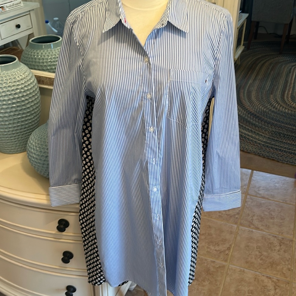 NWT TOMMY HILFIGER SHIRT/DRESS AMERICAN ROADTRIP SZ M Blue & White Stripe/Floral